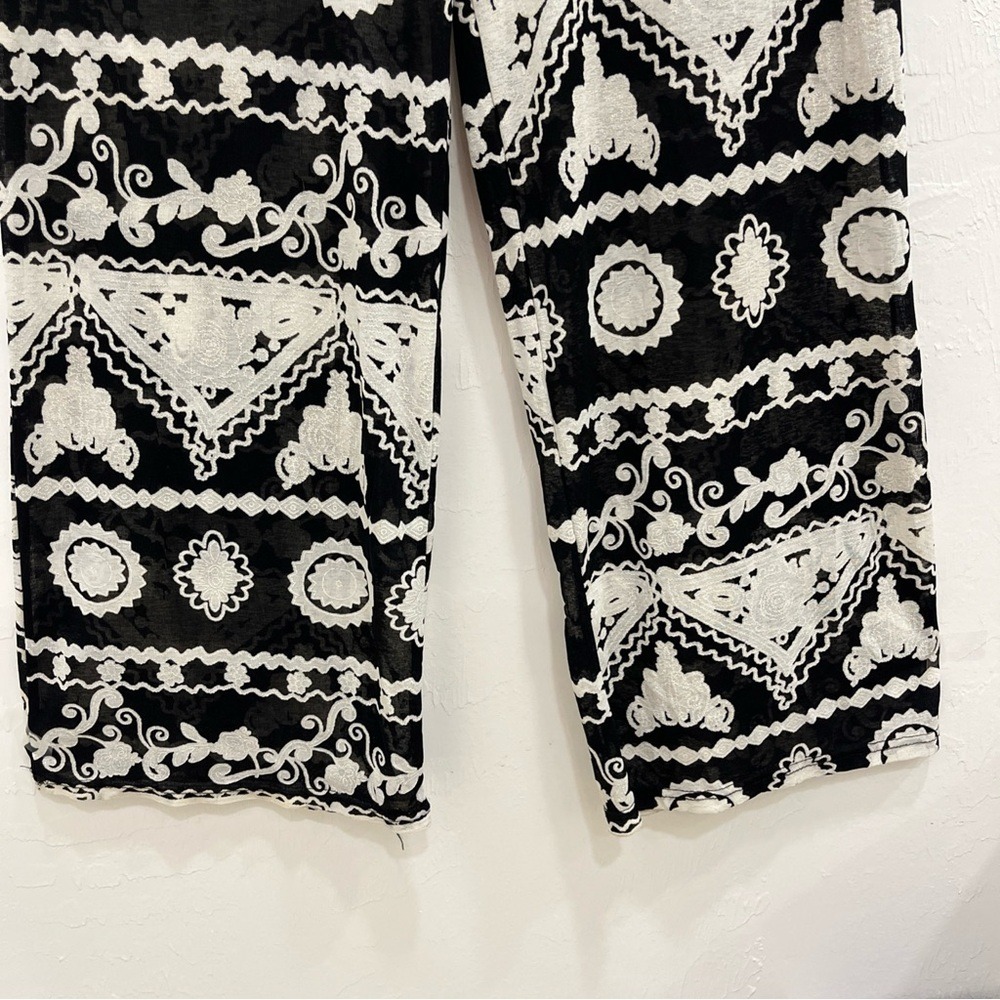 Lulus Wide Leg Pants Womens Small Black White Good Boho Geometric Floral Print - Picture 12 of 12